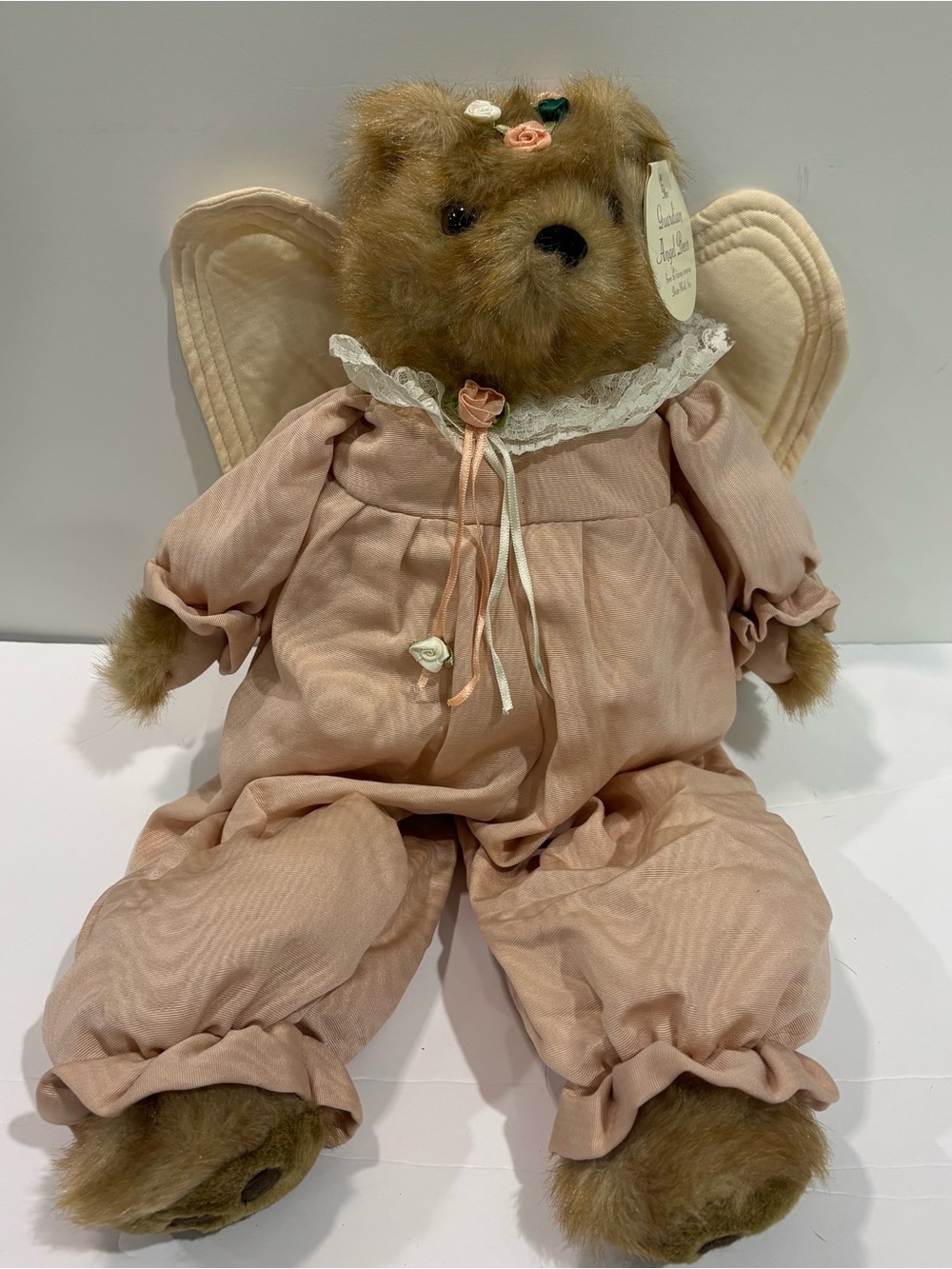 Guardian Angel Bear 1992 Plush White Wings Pink Dress Baby NWT Teddy 22”